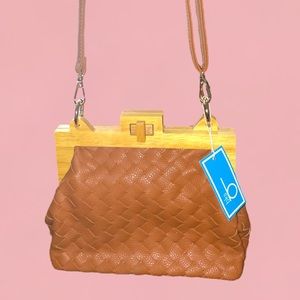 NWT BKS Woven Faux Leather Clutch with Optional Crossbody Strap